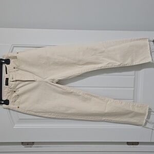 Banana Republic premium denim cream high rise straight leg raw hem Sz 28 EUC